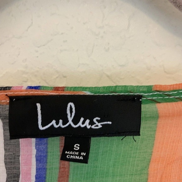 Lulus Bermuda Pink Rainbow Striped Balloon Sleeve Swim Cover Up Womens Small - Picture 6 of 7